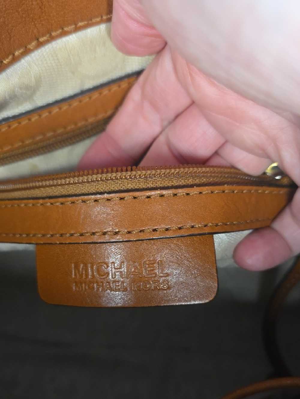 Michael Kors Hamilton MonoNavy and Tan Stripe Canvas Tote with Gold Hardware - Picture 10 of 14